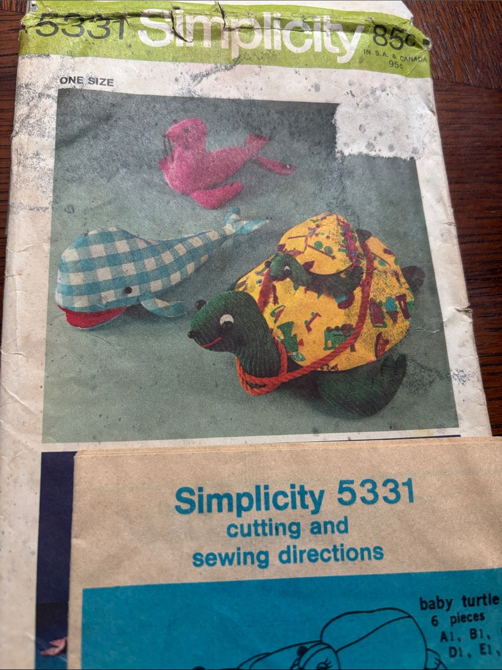 Simplicity 70's Vintage sewing pattern 5331 GIANT SEA TURTLE & BABY SEA ANIMALS